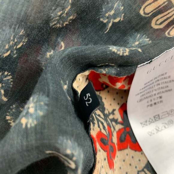 GUCCI Gray Red Khaki Print Cotton Nehru Collar Long Sleeve Shirt - Picture 6 of 8